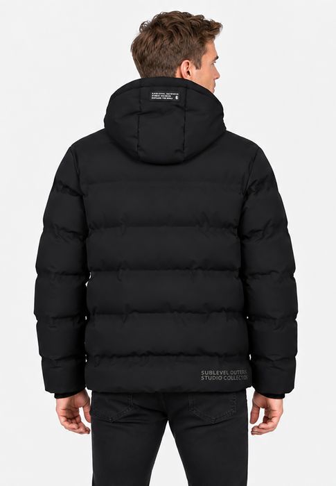 Sublevel Winterjacke Kapuze Steppoptik Brusttasche Rippbündchen – Schwarz, Bild 10
