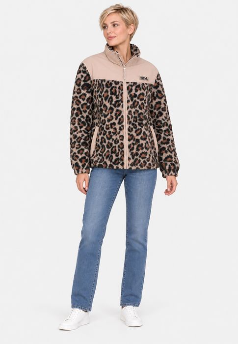 Sublevel Teddyjacke Alloverprint Stehkragen Seitliche Leistentaschen – Beige, Bild 3