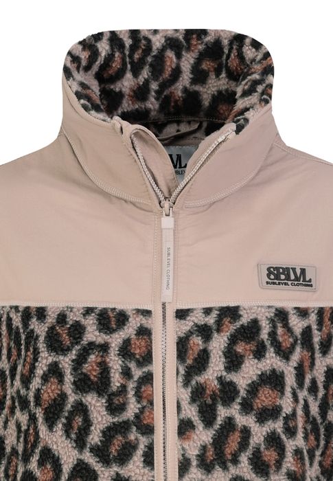 Sublevel Teddyjacke Alloverprint Stehkragen Seitliche Leistentaschen – Beige, Bild 4