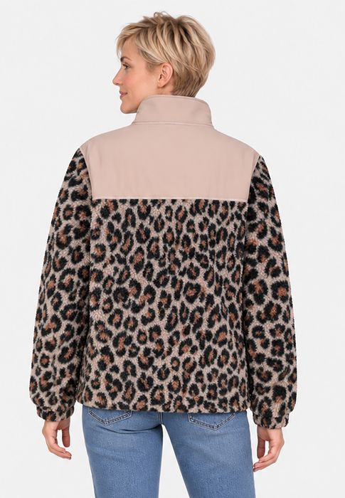 Sublevel Teddyjacke Alloverprint Stehkragen Seitliche Leistentaschen – Beige, Bild 6