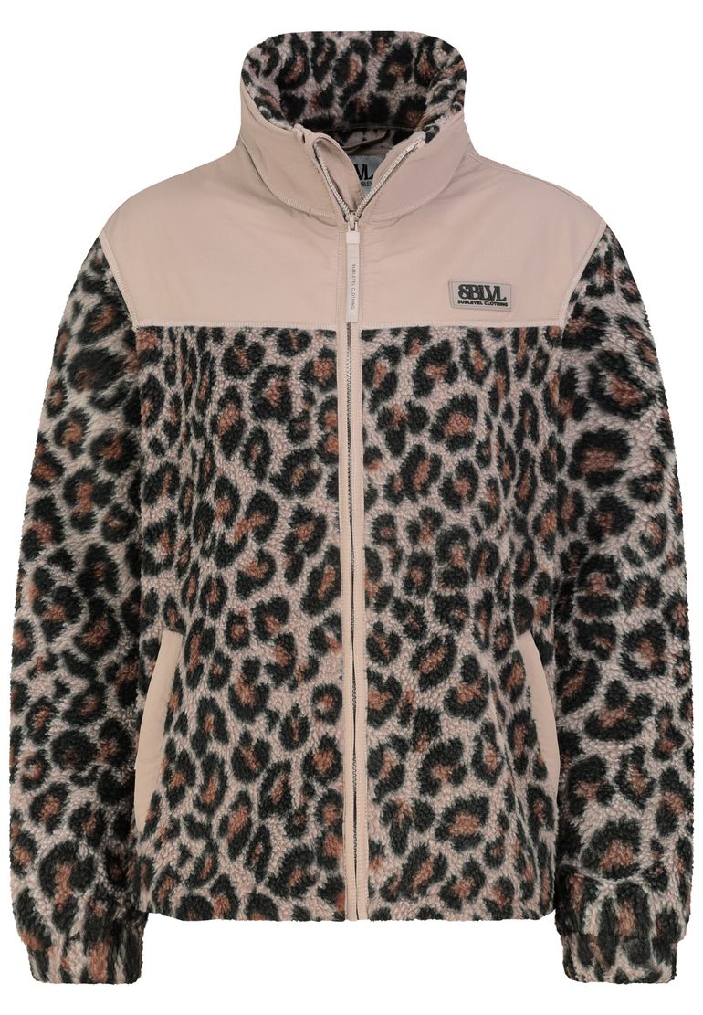Sublevel Teddyjacke Alloverprint Stehkragen Seitliche Leistentaschen – Beige, Bild 1