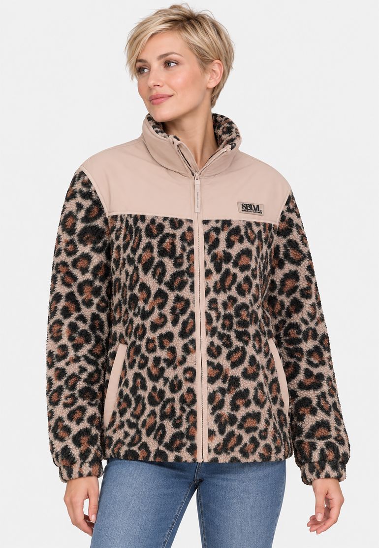 Sublevel Teddyjacke Alloverprint Stehkragen Seitliche Leistentaschen – Beige, Bild 2