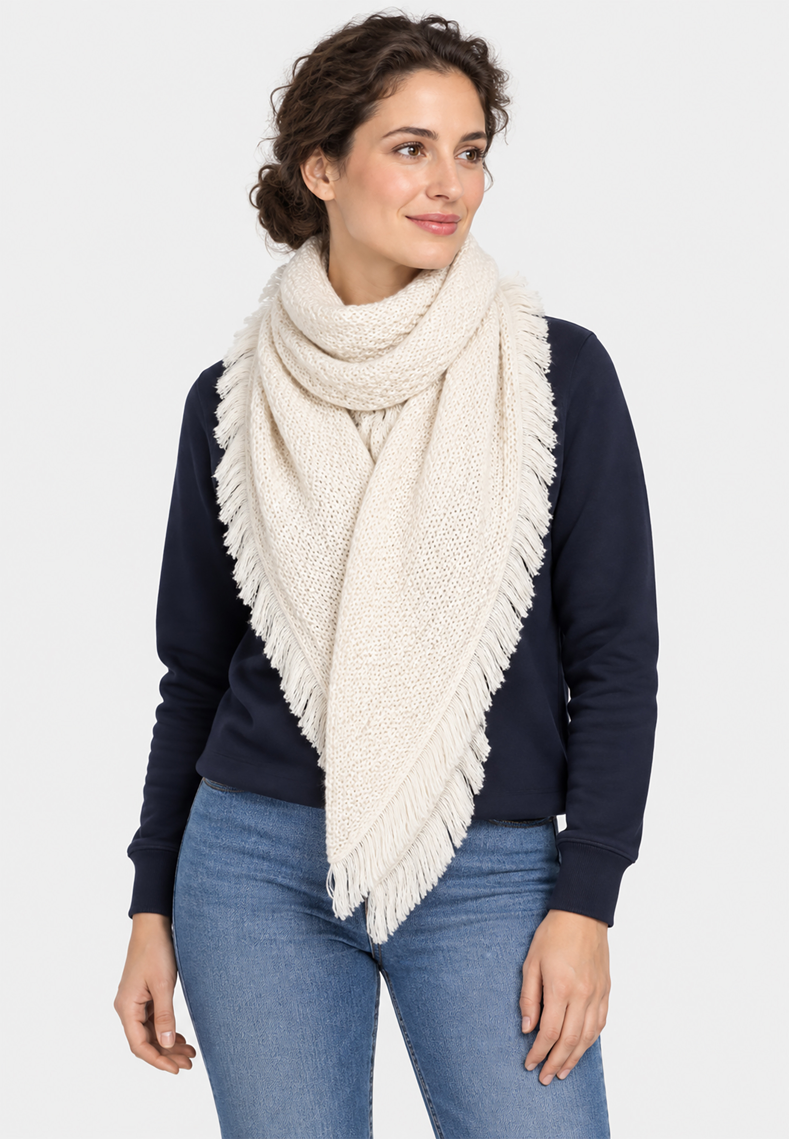 Dreieckstuch Offene Strickstruktur Umlaufender Fransenrand Dreieckstuch Offene Strickstruktur Umlaufender Fransenrand