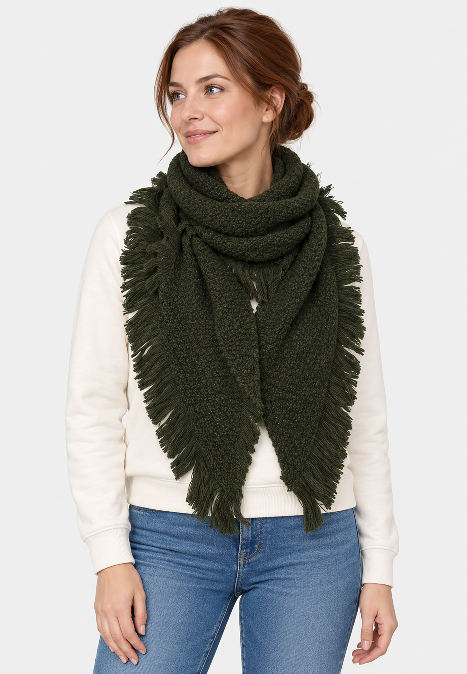 Dreieckstuch Offene Strickstruktur Umlaufender Fransenrand Dreieckstuch Offene Strickstruktur Umlaufender Fransenrand
