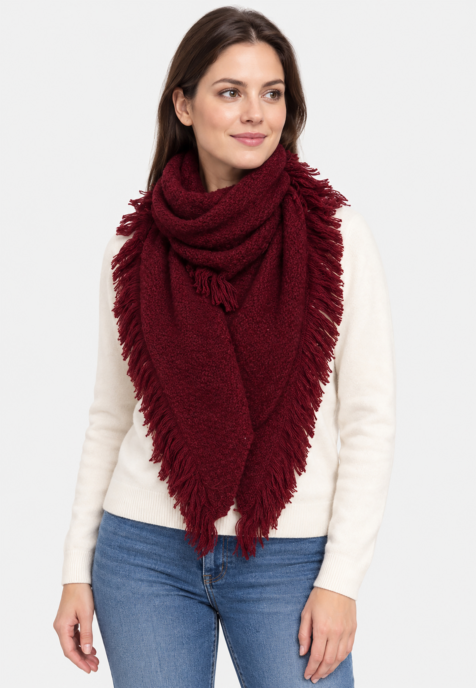 Dreieckstuch Offene Strickstruktur Umlaufender Fransenrand Dreieckstuch Offene Strickstruktur Umlaufender Fransenrand