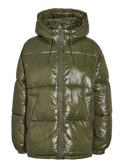 Pufferjacke Stehkragen Langarm Kapuze Reißverschluss, Farbe: Olive