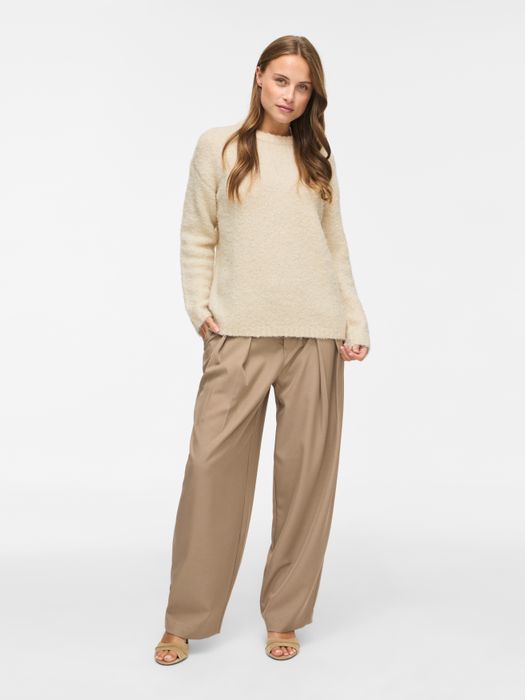 Vila Klassischer Strickpullover Rundhalsausschnitt Einfarbig – Creme, Bild 5