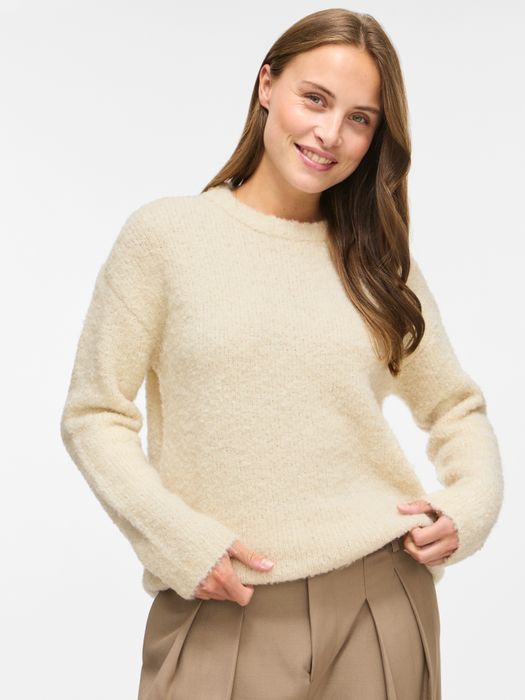 Vila Klassischer Strickpullover Rundhalsausschnitt Einfarbig – Creme, Bild 4