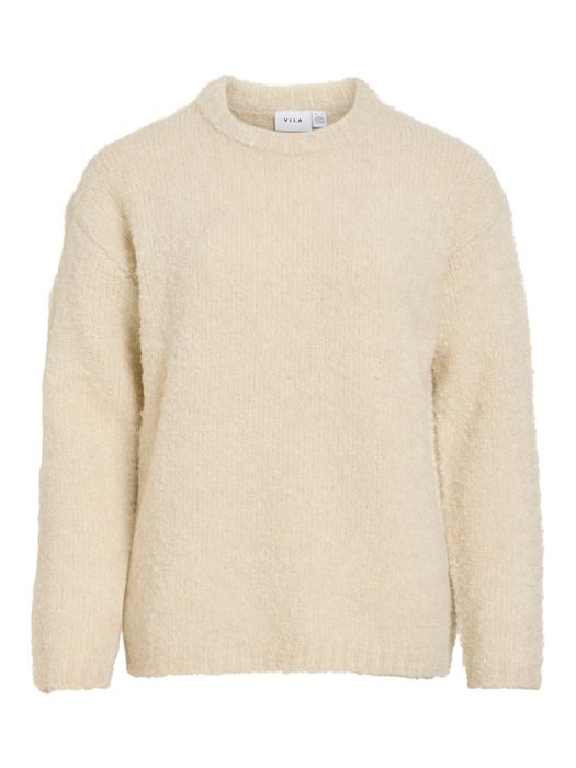 Vila Klassischer Strickpullover Rundhalsausschnitt Einfarbig – Creme, Bild 3