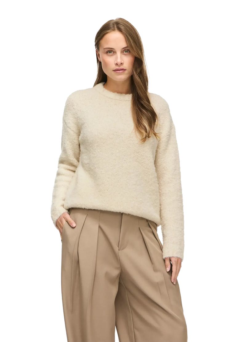 Vila Klassischer Strickpullover Rundhalsausschnitt Einfarbig – Creme, Bild 2
