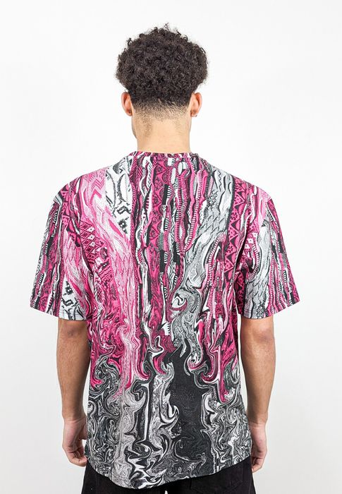 Carlo Colucci Carlo Colucci Kurzarm T-Shirt Rundhalsausschnitt Ornamentprint – Schwarz-Pink, Bild 5
