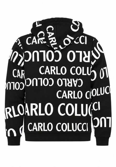 Carlo Colucci Kapuzenpullover Allover Logoprint Kordelzug Rippbündchen – Schwarz, Bild 6