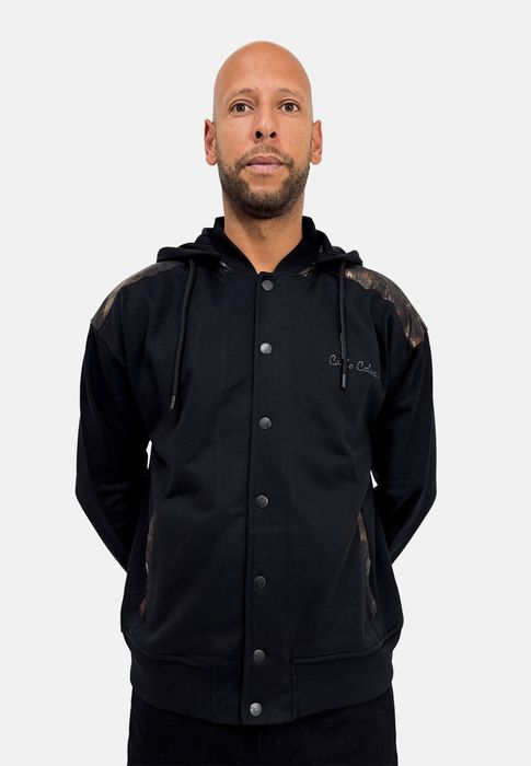 Carlo Colucci Sweatjacke Oversize Kapuze Druckknopfleiste, Farbe: Schwarz