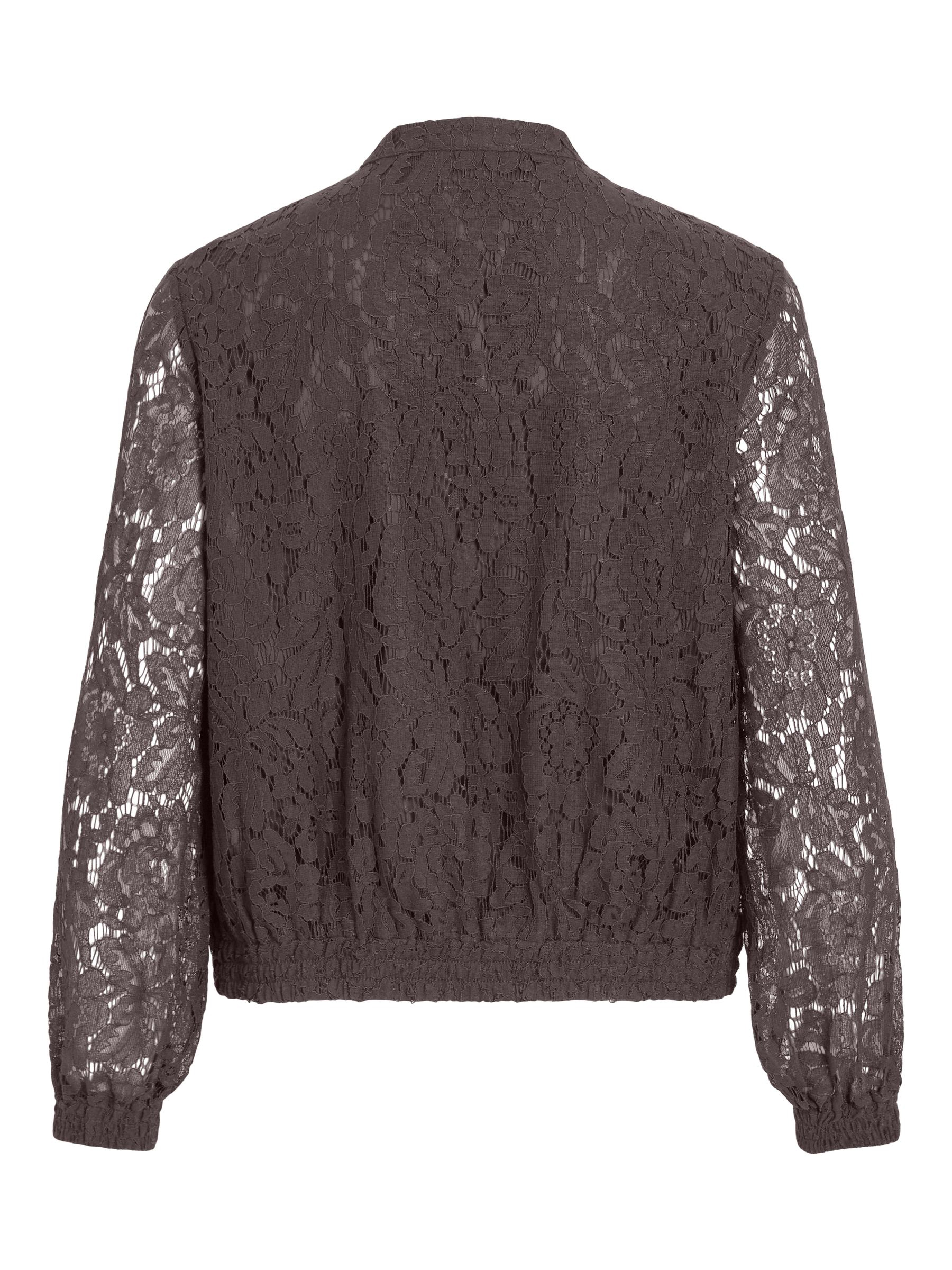 Bomberjacke Florale Spitze Baseballkragen Pattentaschen Bomberjacke Florale Spitze Baseballkragen Pattentaschen