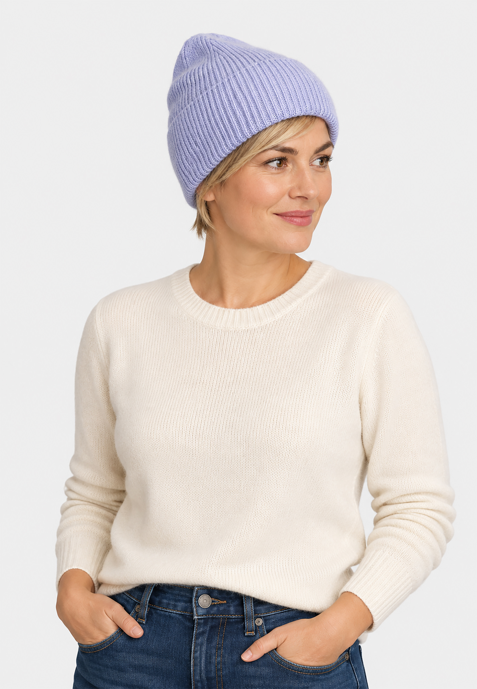 Strickmütze Beanie Breiter Umschlag Rippstruktur Unifarben Strickmütze Beanie Breiter Umschlag Rippstruktur Unifarben