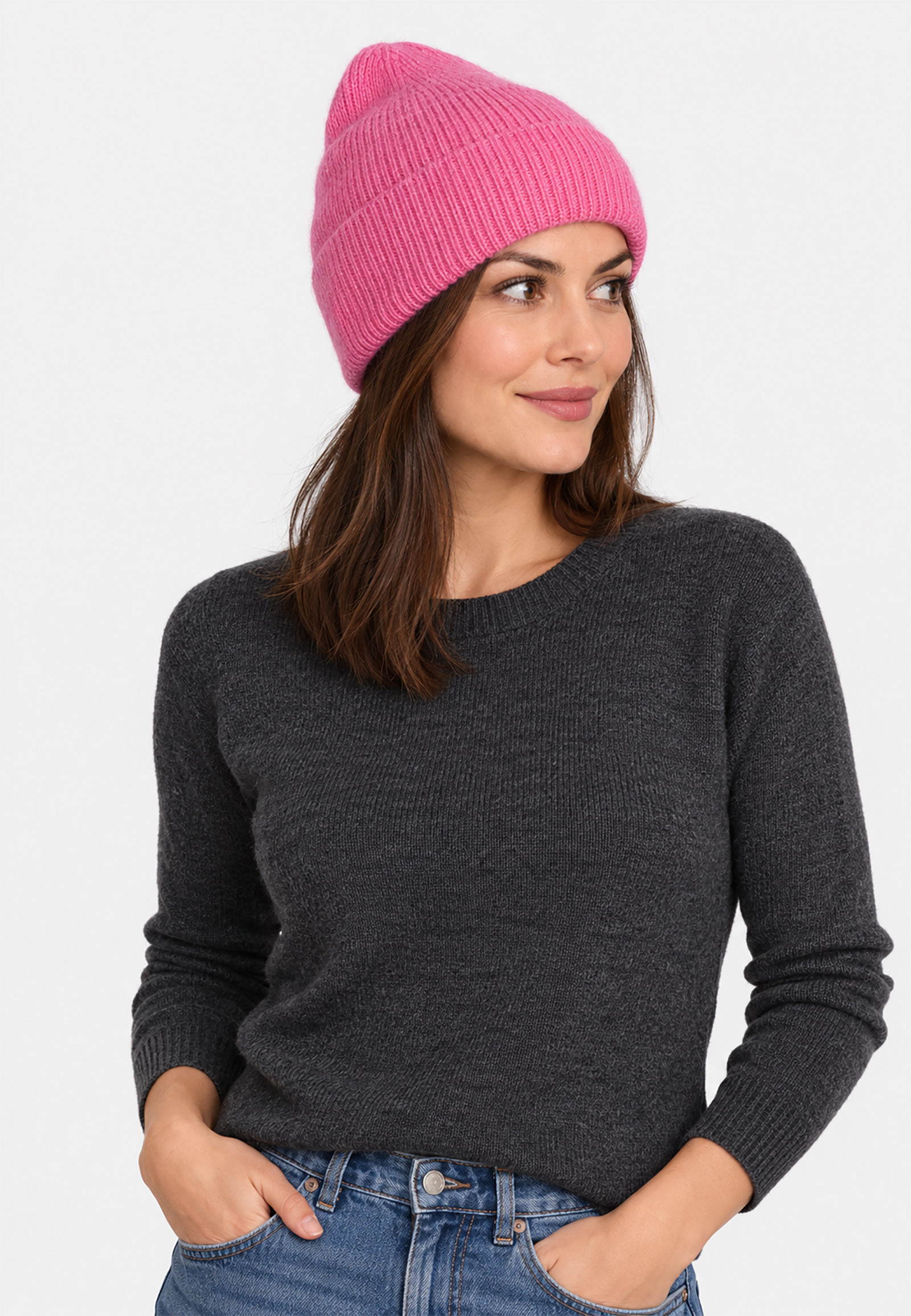 Strickmütze Beanie Breiter Umschlag Rippstruktur Unifarben Strickmütze Beanie Breiter Umschlag Rippstruktur Unifarben