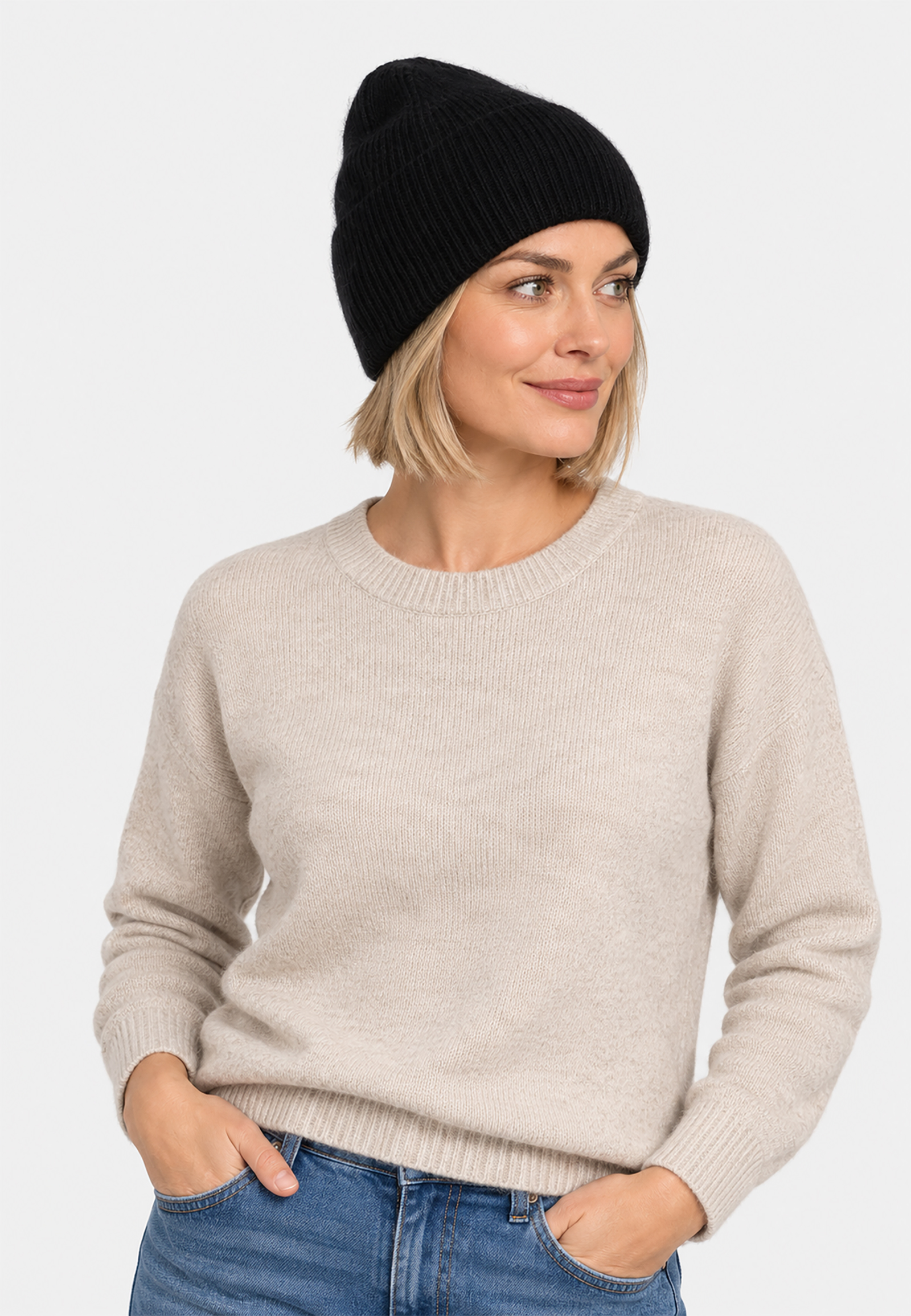 Strickmütze Beanie Breiter Umschlag Rippstruktur Unifarben Strickmütze Beanie Breiter Umschlag Rippstruktur Unifarben