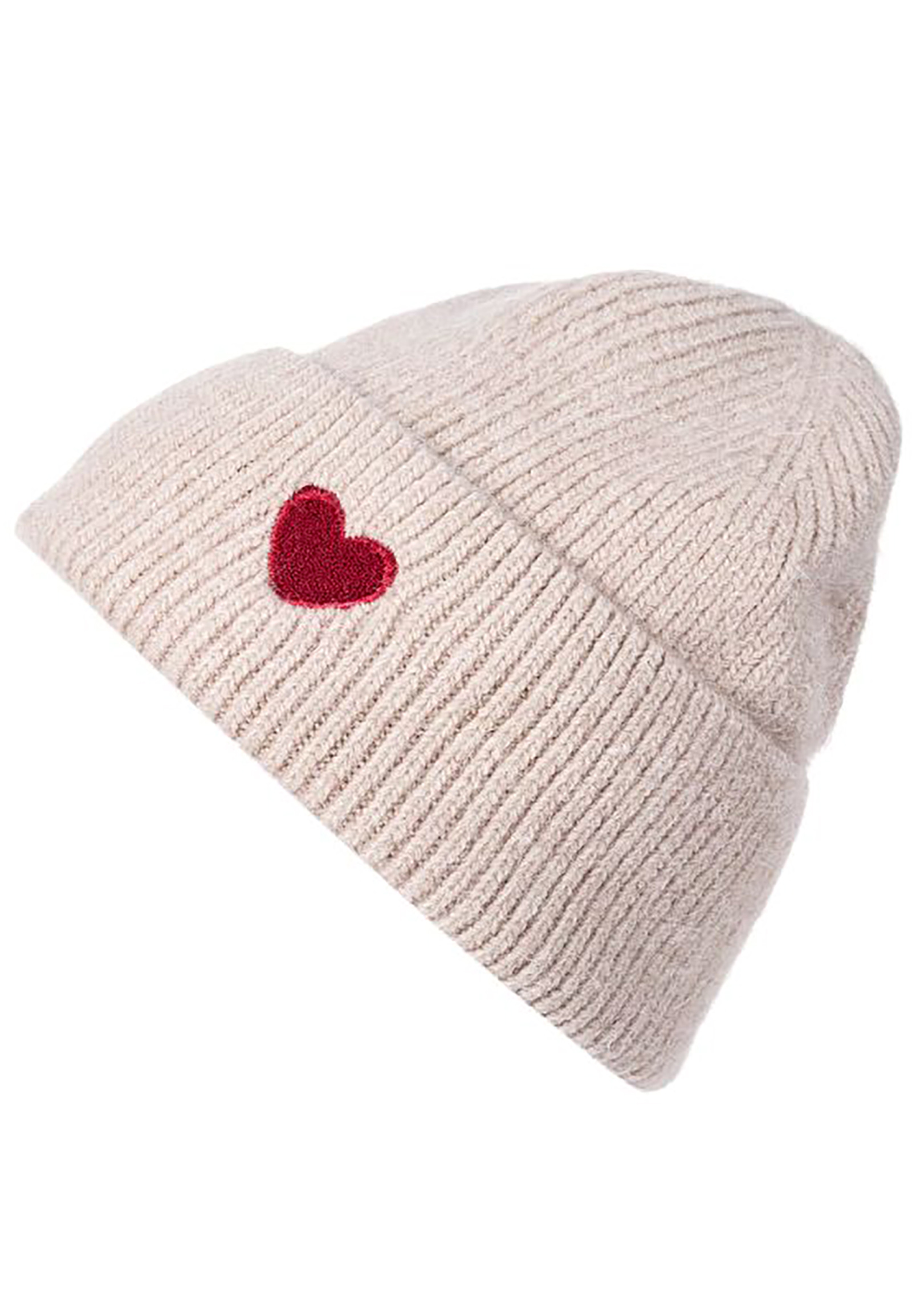 620253_143d51792aa9a2408c3b3fce4f511df5_001.jpg Strickmütze Beanie Umschlag Herzapplikation Rippstruktur