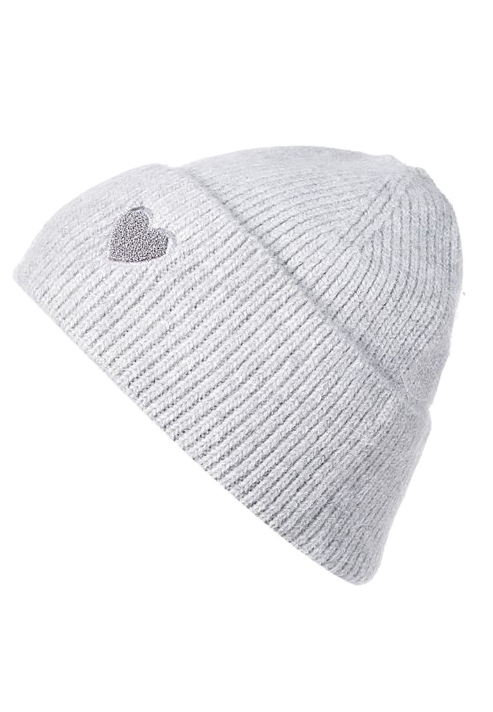 620253_7d579f2a2d133f6eec8f594a6a266023_001.jpg Strickmütze Beanie Umschlag Herzapplikation Rippstruktur