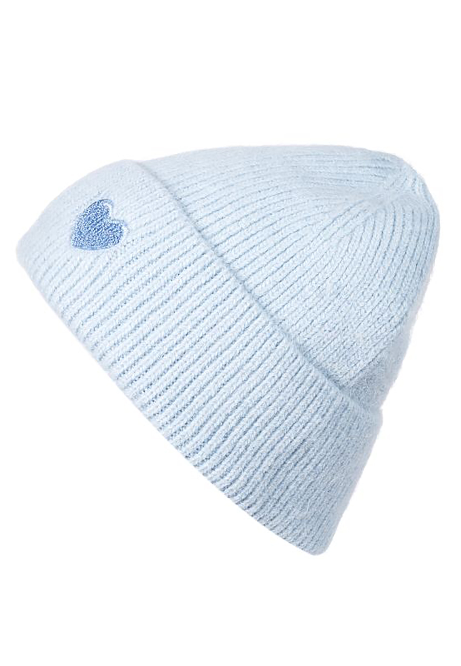 620253_de75ade34fcf0f9a82a0db7d8aa0d511_001.jpg Strickmütze Beanie Umschlag Herzapplikation Rippstruktur