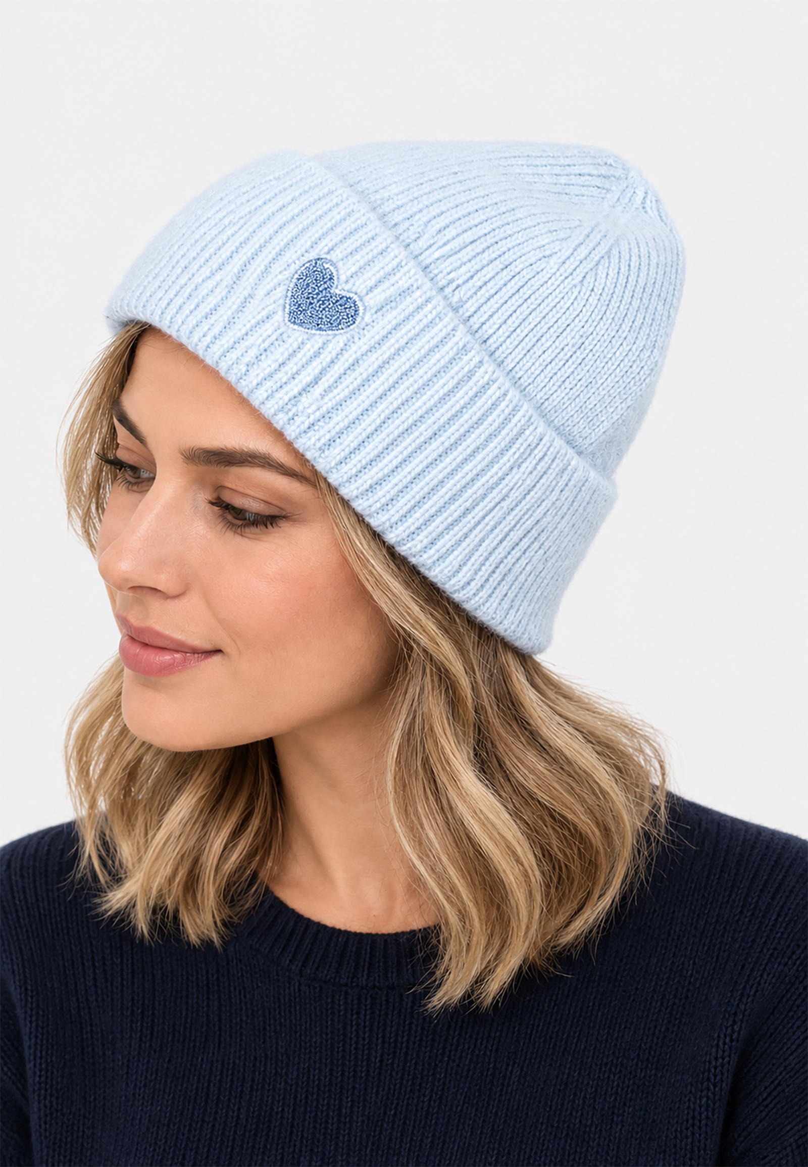 Strickmütze Beanie Umschlag Herzapplikation Rippstruktur Strickmütze Beanie Umschlag Herzapplikation Rippstruktur