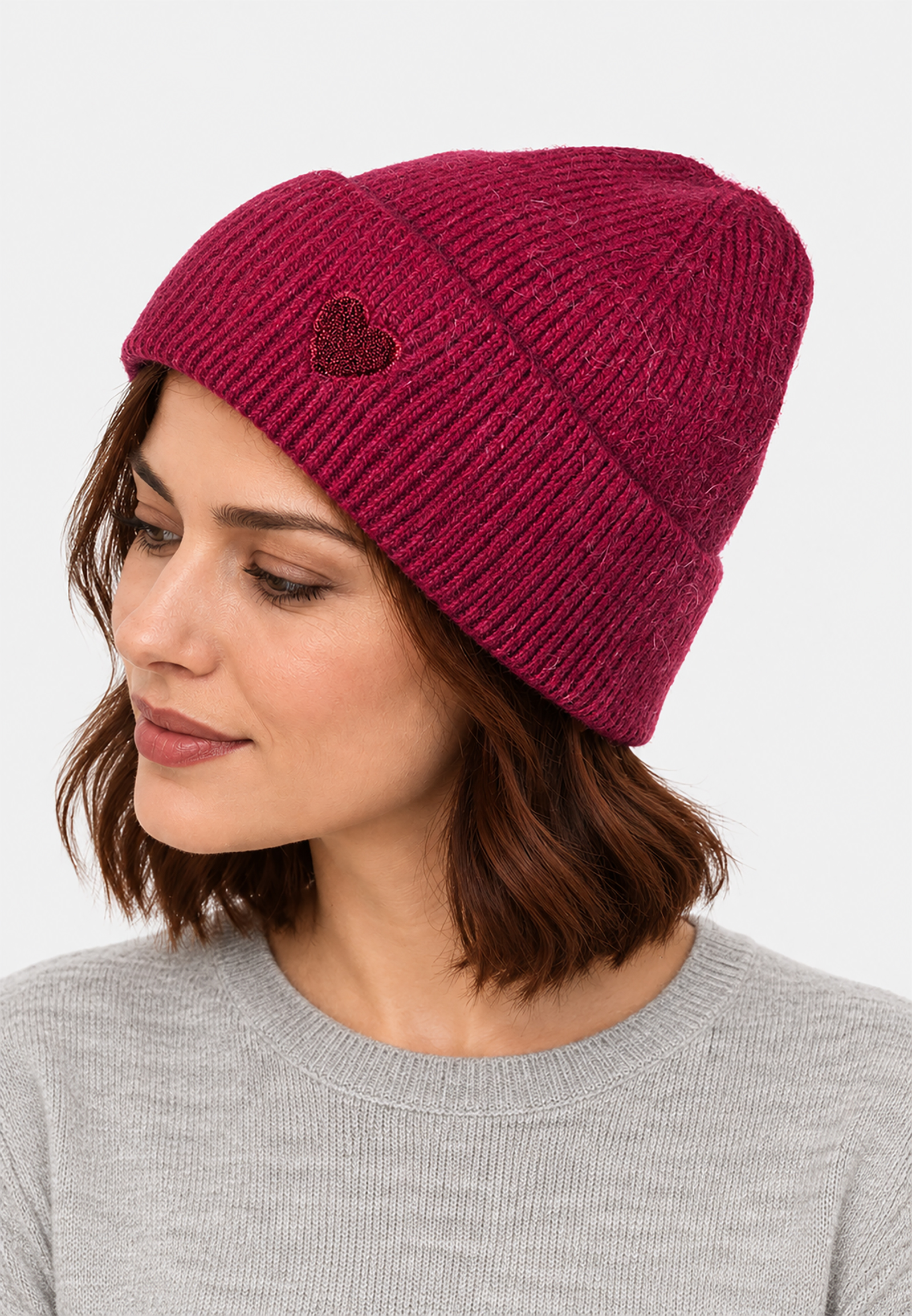Strickmütze Beanie Umschlag Herzapplikation Rippstruktur Strickmütze Beanie Umschlag Herzapplikation Rippstruktur