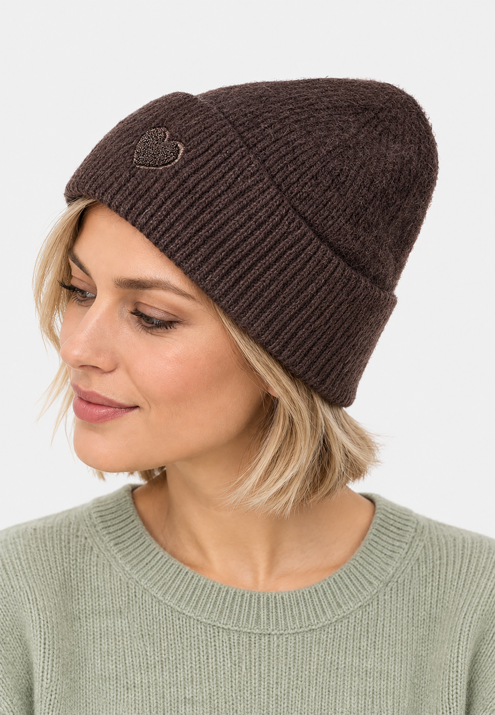 Strickmütze Beanie Umschlag Herzapplikation Rippstruktur Strickmütze Beanie Umschlag Herzapplikation Rippstruktur