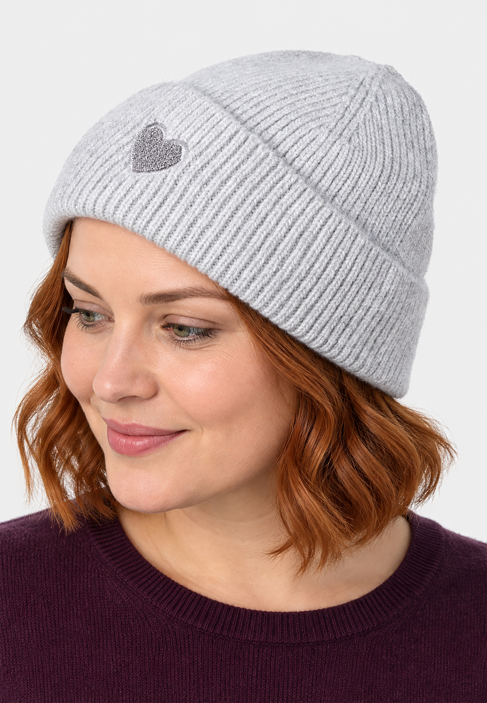 Strickmütze Beanie Umschlag Herzapplikation Rippstruktur Strickmütze Beanie Umschlag Herzapplikation Rippstruktur