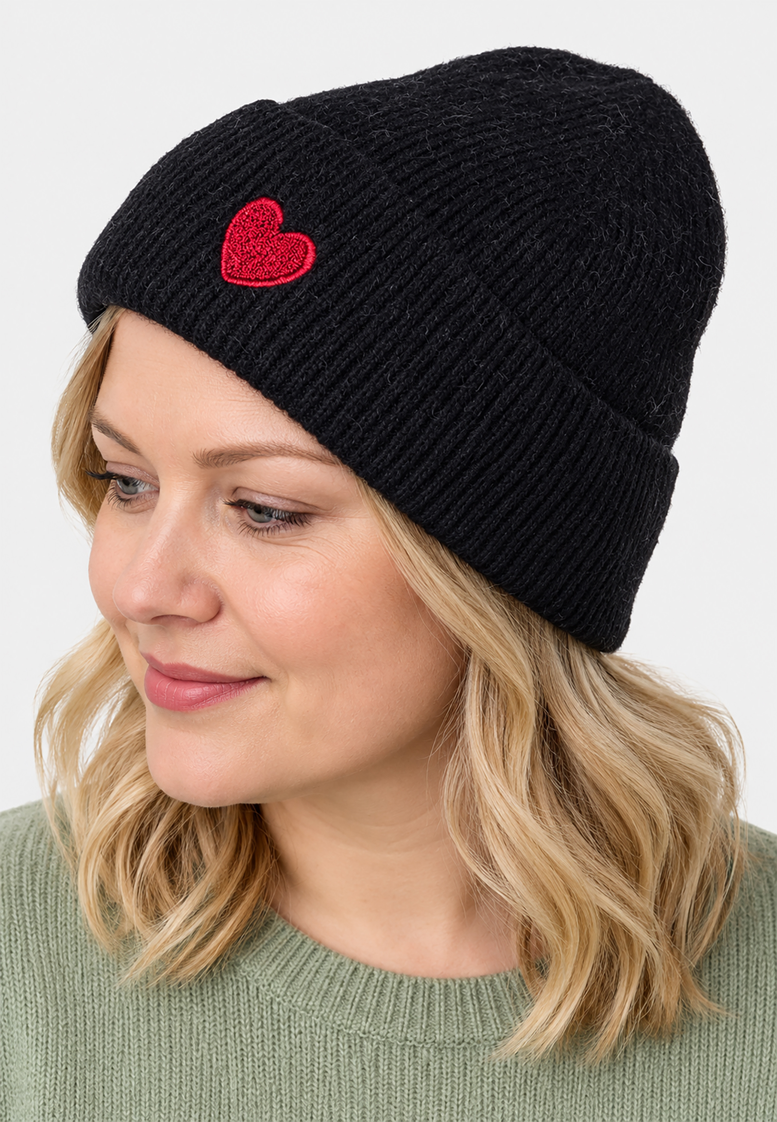 Strickmütze Beanie Umschlag Herzapplikation Rippstruktur Strickmütze Beanie Umschlag Herzapplikation Rippstruktur