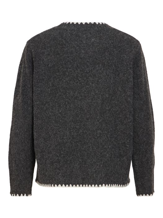 Vila Strickpullover Rundhals Regular Fit Kontrastnähte Langarm – Grau, Bild 7