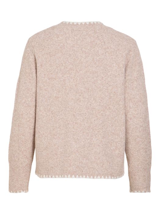 Vila Strickpullover Rundhals Regular Fit Kontrastnähte Langarm – Natur, Bild 7