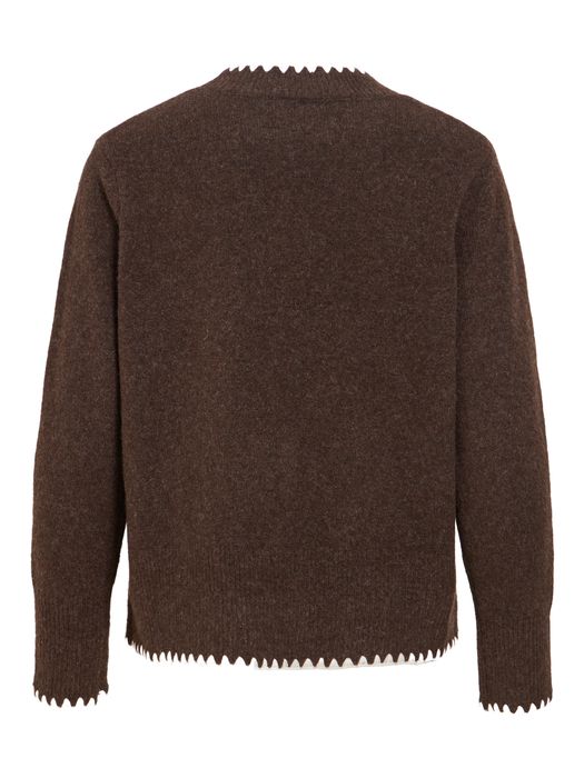 Vila Strickpullover Rundhals Regular Fit Kontrastnähte Langarm – Braun, Bild 7