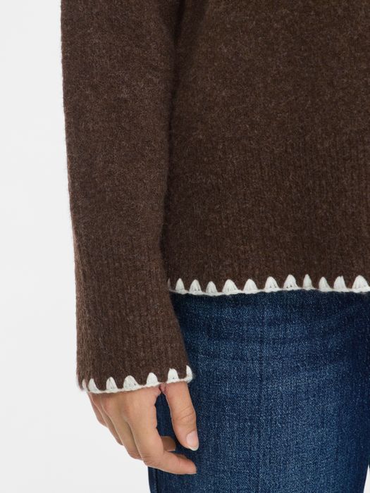 Vila Strickpullover Rundhals Regular Fit Kontrastnähte Langarm – Braun, Bild 4