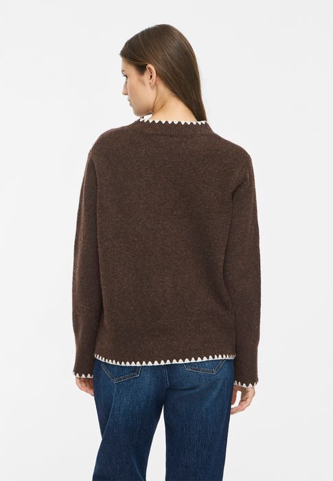 Vila Strickpullover Rundhals Regular Fit Kontrastnähte Langarm – Braun, Bild 6