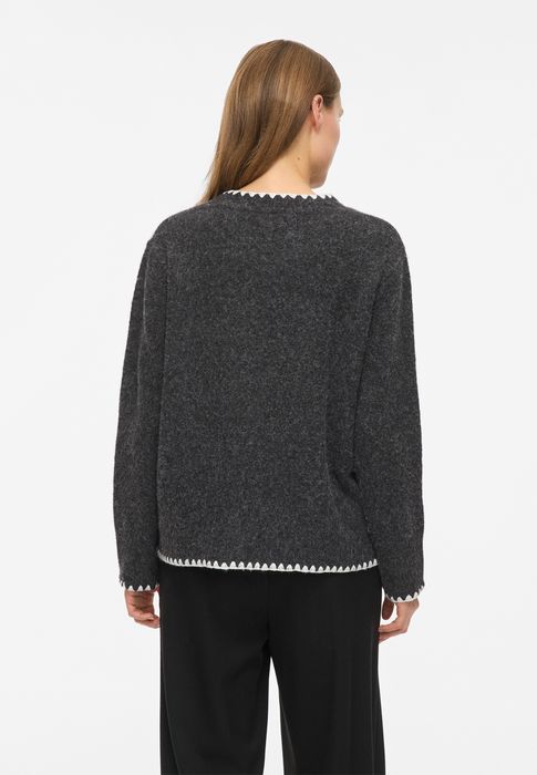 Vila Strickpullover Rundhals Regular Fit Kontrastnähte Langarm – Grau, Bild 6