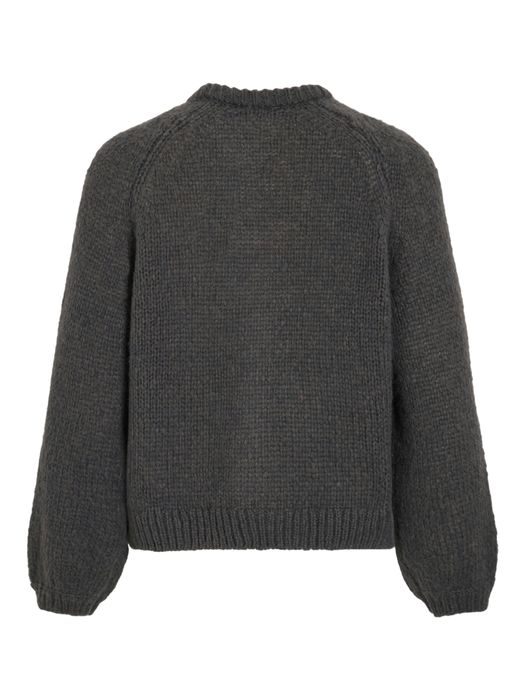 Vila Strickjacke Rundhals Knopf Raglanärmel Loose Fit – Grau, Bild 6