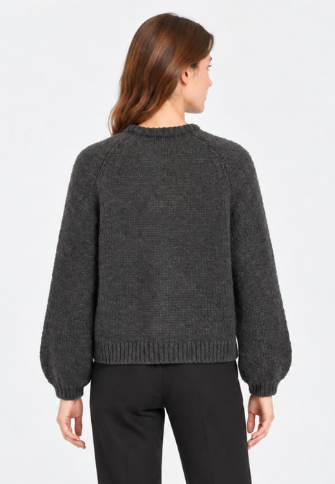 Vila Strickjacke Rundhals Knopf Raglanärmel Loose Fit – Grau, Bild 5