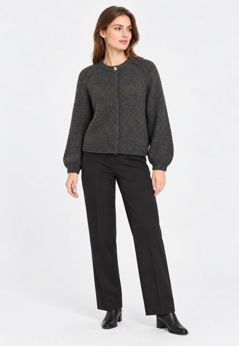Vila Strickjacke Rundhals Knopf Raglanärmel Loose Fit – Grau, Bild 4