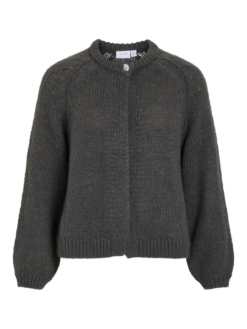 Vila Strickjacke Rundhals Knopf Raglanärmel Loose Fit – Grau, Bild 1