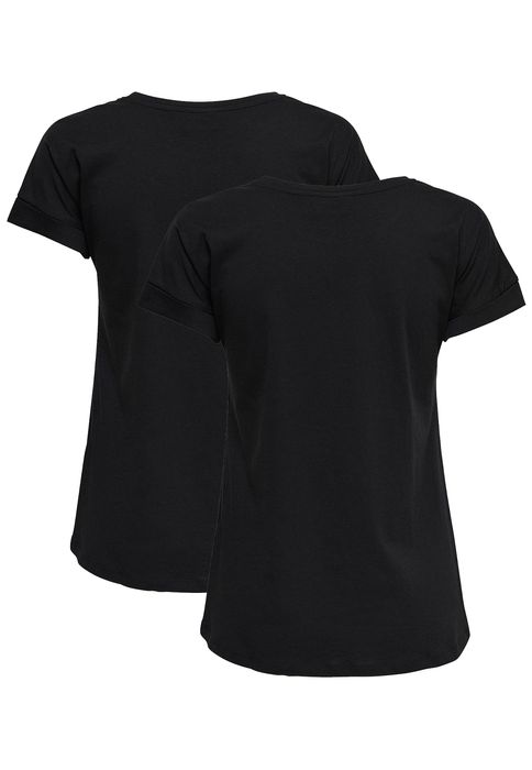 T-Shirt 2-er Stück Pack Kurzarm Basic Blusen Oberteil Set JDYLOUISA, Farbe: Schwarz-2