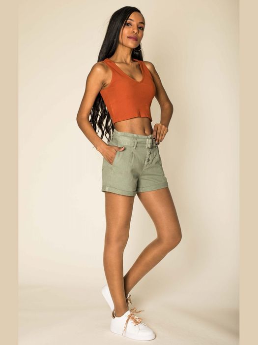 Damen Hochwertige Jeans Shorts, Farbe: Khaki