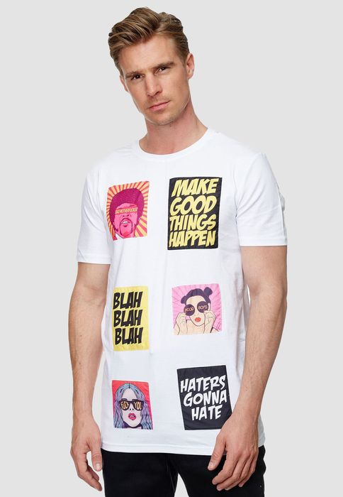 UNIPLAY Herren T-Shirt Comic Pop Art Kurzarm Meme Shirt, Farbe: Weiß