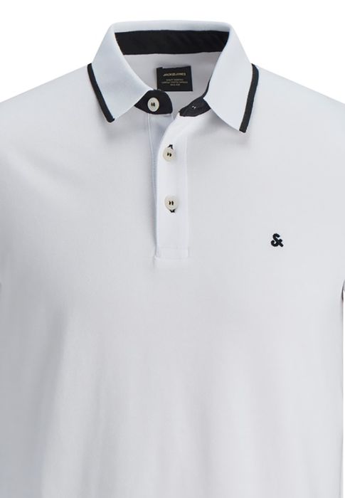 JACK & JONES Polo Shirt Kurzarm Uni Hemd JJEPAULOS Pique, Farbe: Weiß