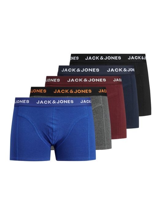 Herren Jack & Jones Boxershorts 5er Pack Trunks Stretch Unterhose JACHUEY, Farbe: Schwarz-Navy-Grau