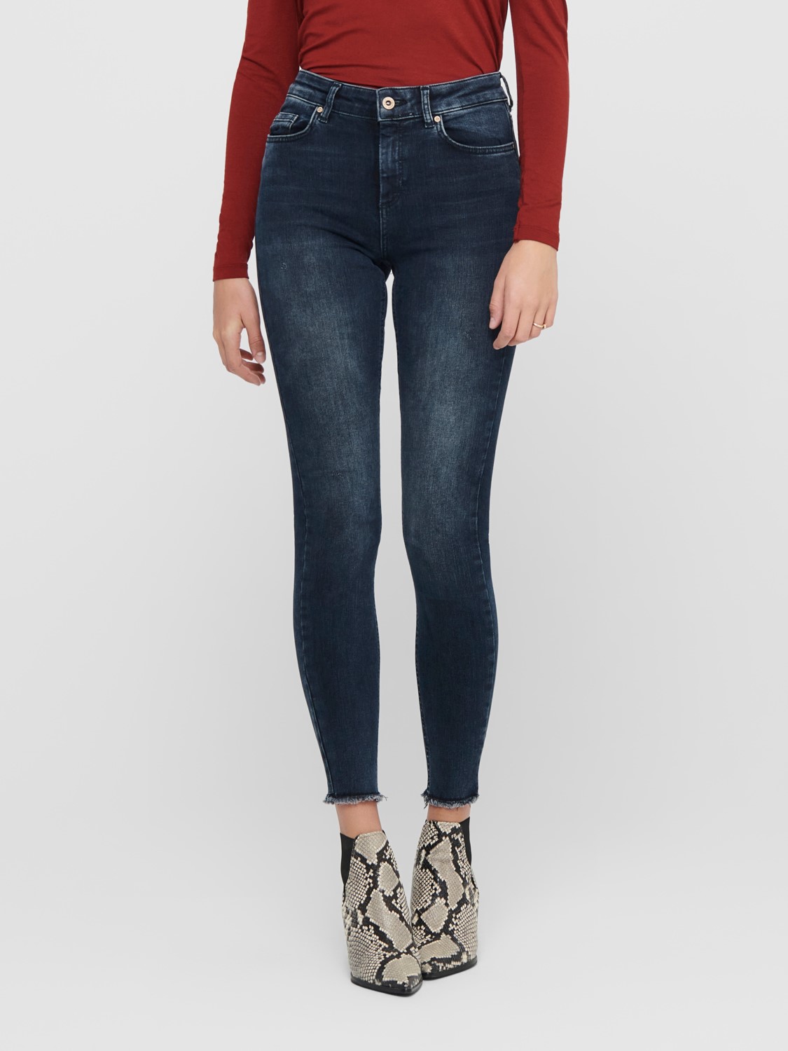 Damen Skinny Ankle Jeans Cropped Stretch Denim Hose ONLBLUSH Fransen Damen Skinny Ankle Jeans Cropped Stretch Denim Hose ONLBLUSH Fransen