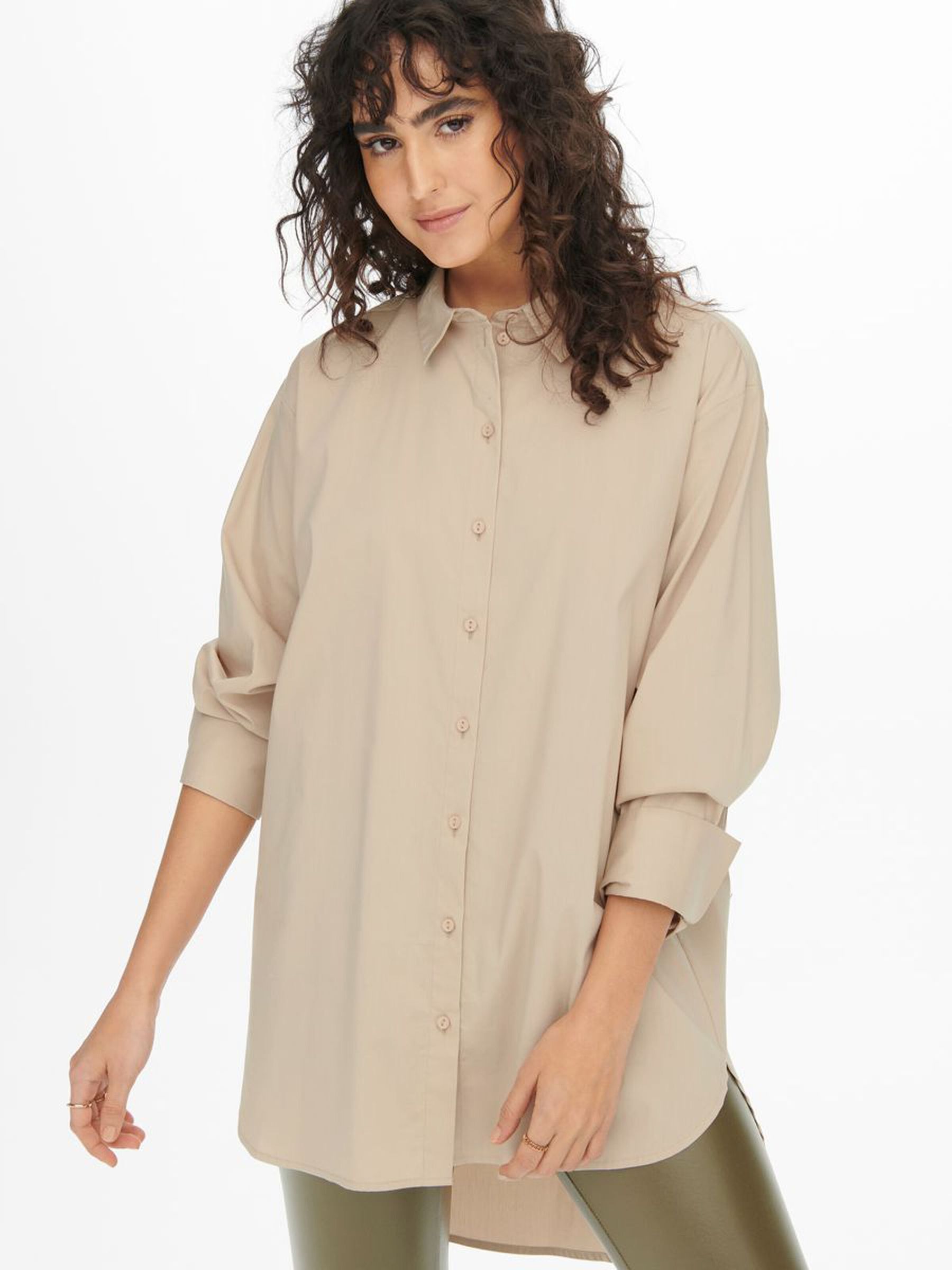 JDY Damen JDY Lange Hemd Bluse Oversize Longshirt JDYMIO Freizeit Tunika – Beige, Bild 2