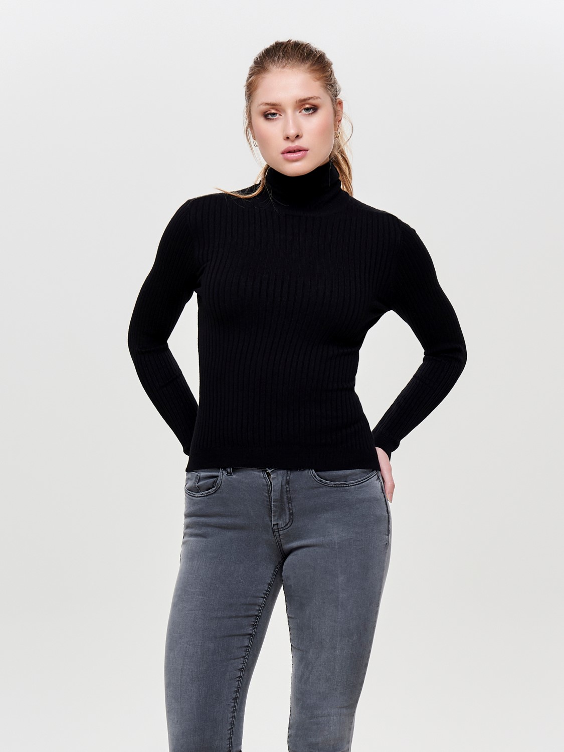 Only ONLY Damen Rollkragen Feinstrick Pullover Stretch Sweater Oberteil ONLKAROL – Schwarz, Bild 2
