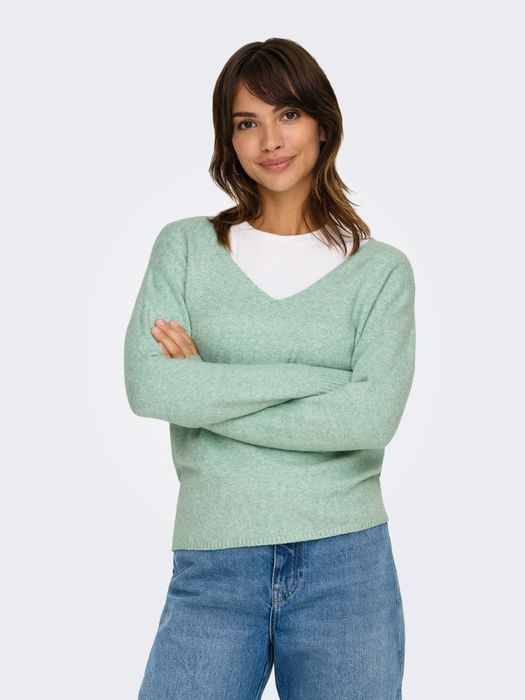 Only ONLY Damen Lockerer Strickpullover V-Ausschnitt Sweater ONLRICA LIFE – Mint, Bild 4