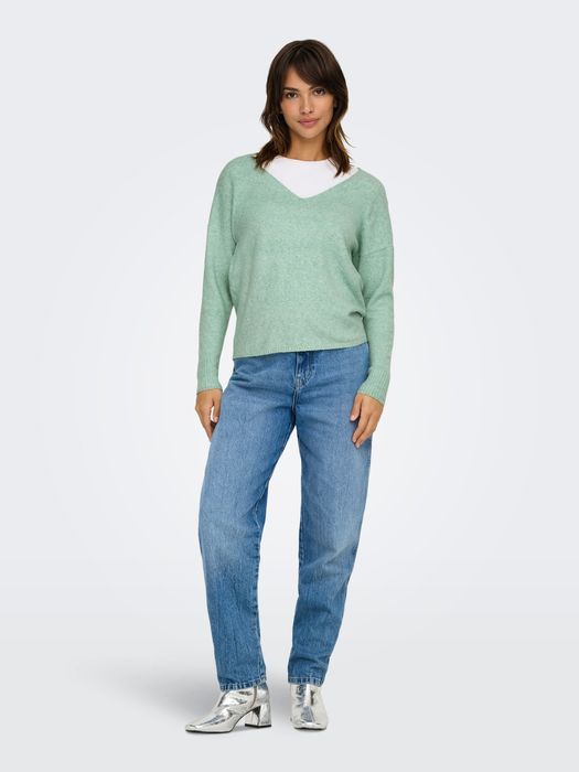 Only ONLY Damen Lockerer Strickpullover V-Ausschnitt Sweater ONLRICA LIFE – Mint, Bild 6