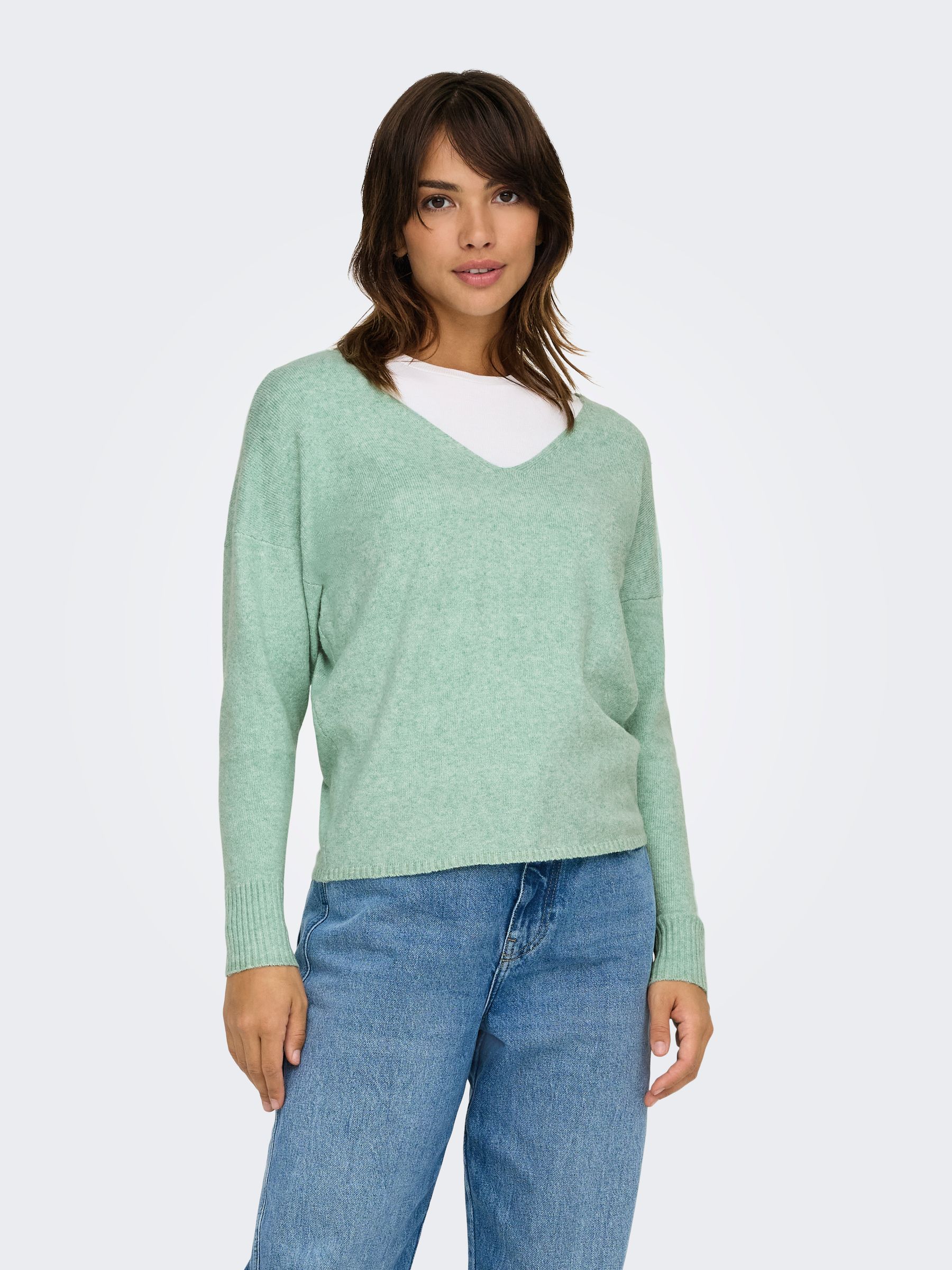 Only ONLY Damen Lockerer Strickpullover V-Ausschnitt Sweater ONLRICA LIFE – Mint, Bild 2
